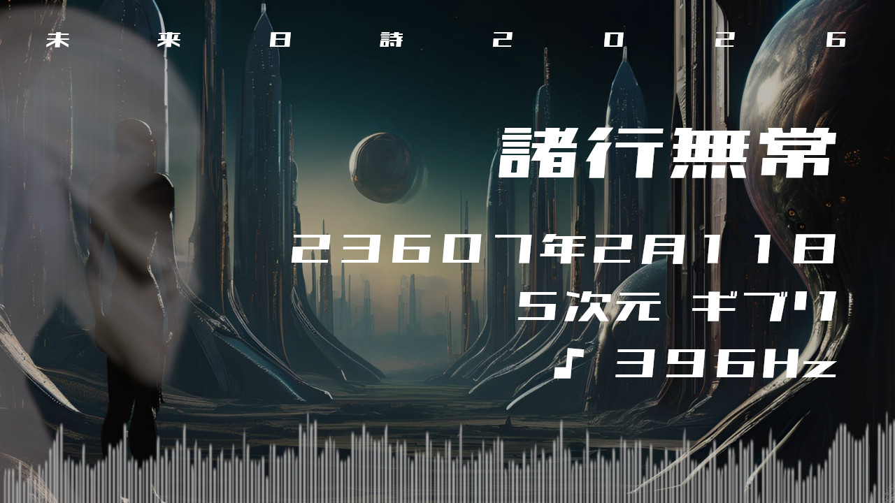諸行無常. . .23607年2月11日頃✧5次元ギブリにて✧396Hz✧ソルフェジオ周波数✧第1チャクラ・生命力・グラウンディングの波動✧未来日詩2026年✧